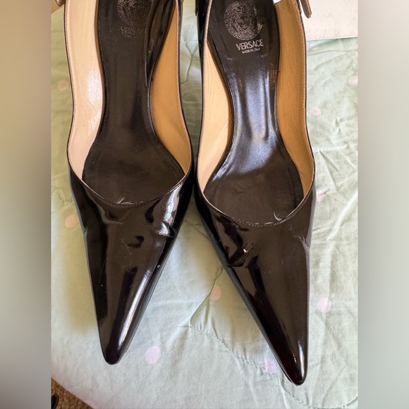 VINTAGE Versace Black Sling back Heels Womens size 37 1/2 - Picture 6 of 16